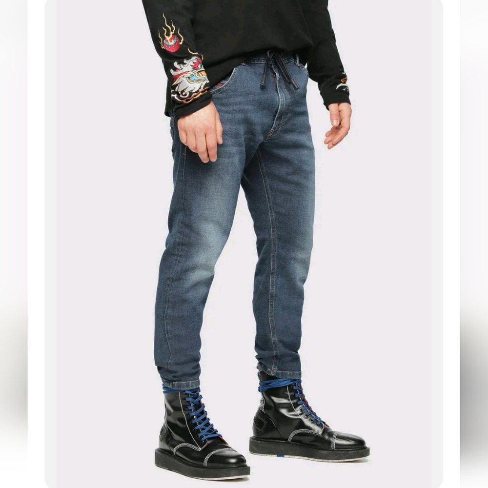 DIESEL KROOLEY R-NE Jogg Men's W38 Stretch Blue Denim+Sweat Jeans NWOT